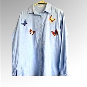 Mudo butterfly embroider denim shirt